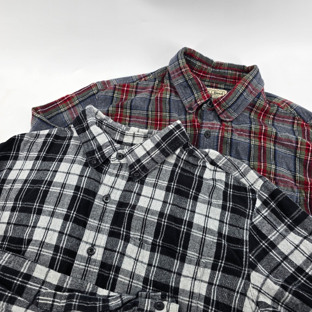 LL Bean Flannel Shirt Lot Mens Traditional Fit Plaid Cotton Multicolor L Tall